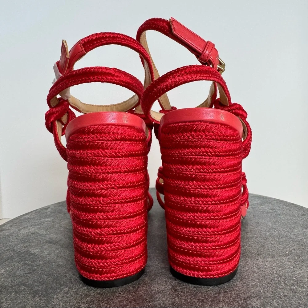 CAbi Red Tiptoe Tope Sandals Block Heels 9